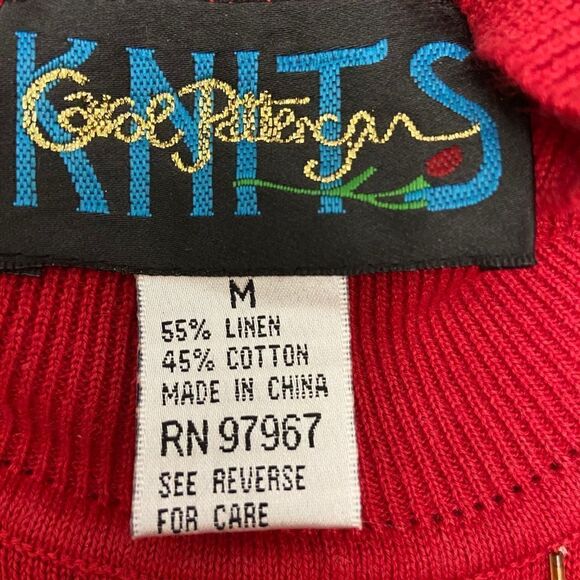 Vintage Carol Pattergan Red Linen Blend Jeweled Turtleneck Sweater - Picture 5 of 14